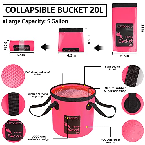 22Pcs Car Wash Cleaning Tools Kit Car Detailing Set with Canvas Bag Pink Collapsible Bucket Wash Mitt Sponge Towels Tire Brush Window Scraper Duster Complete Interior Car Care Kit - color: Pink