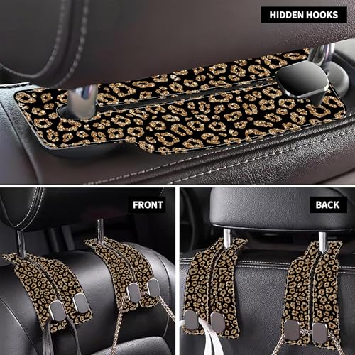 Car Headrest Purse Hanger Abstract Gold Glitter Leopard 1 Pack Bag Purse Holder for Car Premium Leather Double Metal Hook for Handbags, Grocery Bags and Phones - color: Abstract Gold Glitter Leopard