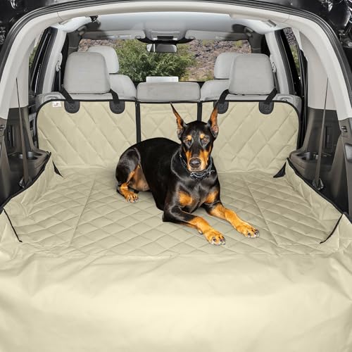 4Knines Split Cargo Liner for SUV – for Dogs & Pets, Heavy-Duty, Waterproof Trunk Mat & Cargo Cover – Fits 60/40 Split Bench & Armrest Pass-Through – Machine Washable, Non-Slip (Extra Large, Beige) - color: Tan, size: Extra Large