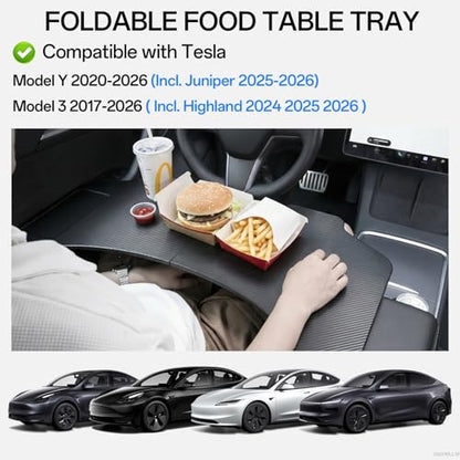 Foldable Table Tray for Tesla Model Y Juniper 2025 2026 Model 3 Highland 2024 2025 2026 Carbon Fiber Food Eating Table Tray Passenger Seat Laptop Desk for 2020-2026 ModelY & 2017-2026 Model3