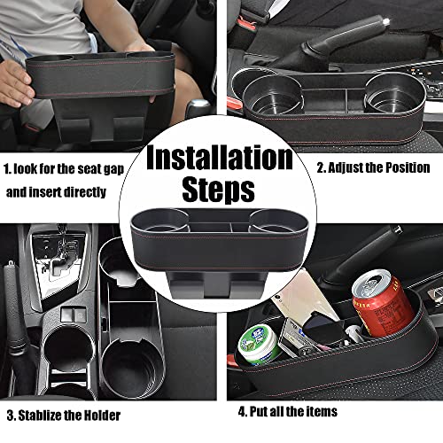 Iokone Coin Side Pocket Console Side Pocket Leather Cover Car Cup Holder Auto Front Seat Organizer Cell Mobile Phone Holder (Slim-Black) - color: Slim-Black