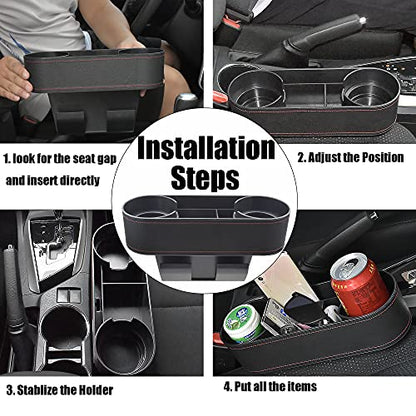 Iokone Coin Side Pocket Console Side Pocket Leather Cover Car Cup Holder Auto Front Seat Organizer Cell Mobile Phone Holder (Slim-Black) - color: Slim-Black