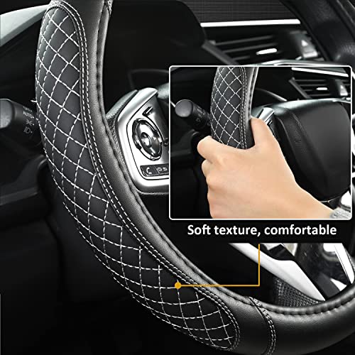 West Llama Customized Auto Car Steering Wheel Cover for Dodge RAM 1500 2500 3500, 15.5-16 inch (Diamond Quilted-Black+Gray-Large Size) - color: B-Black+Gray, size: Large Size (15 ½''-16'')