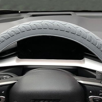 Universal Gray Steering Wheel Cover：13.5 to 15 Inches Flexible Silicone Anti Slip Steering Wheel Protector Fit for Most Car Models Including Round D Shape or Special Shape - color: Grey