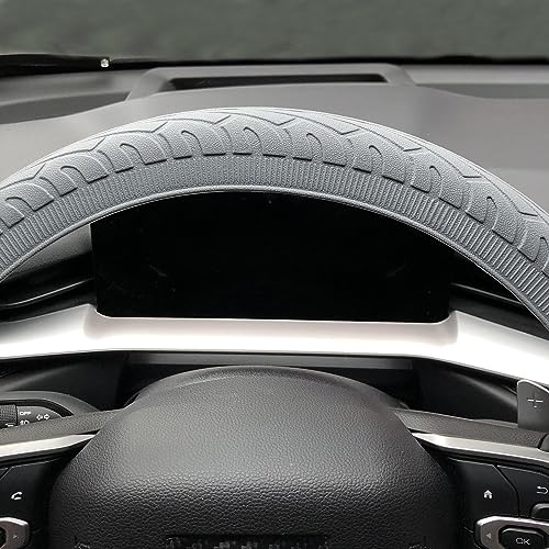 Universal Gray Steering Wheel Cover：13.5 to 15 Inches Flexible Silicone Anti Slip Steering Wheel Protector Fit for Most Car Models Including Round D Shape or Special Shape - color: Grey