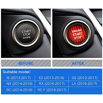 AIRSPEED Carbon Fiber Car Engine Start Button Sticker for Lexus IS250 IS200 IS300 ES350 ES330 GS350 GS300 NX300 NX200T RX350 RX300 LX RC (Red) - color: Red Without Hole
