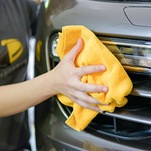 CARCAREZ Premium Microfiber Detailing Towels, 340 GSM Lint Free Car Buffing Waxing Polishing Drying Towels (6, Yellow, 16x16 Inch) - color: Yellow