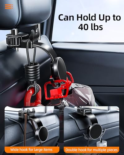 1 Pack Headrest Hook for Car Seat Back with Magnetic Phone Holder, Multifunctional Car Seat Hooks for Purses and Bags Handbag Grocery Bag, Purse Hanger Car Organizers and Storage Accessories - style: Magnetic