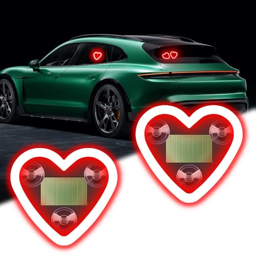 Car LED Interior Light, 6 Modes Heart-Shaped Red Ambient Light Solar-Powered&USB Charging LED Neon Light for Car Window Decoration(2Pcs) - color: Red, size: 2pcs