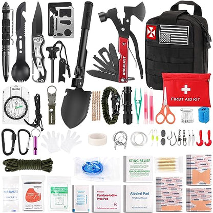 Survival Kit 256 in 1, First Aid Kit Survival Gear Tools Trauma Kit with Molle Pouch for Outdoor, Camping, Hunting, Hiking, Earthquake, Home, Office, Gifts for Men Dad Husband Women - color: Black