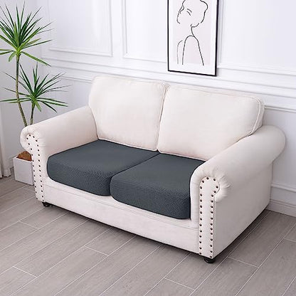hyha Waterproof Couch Cushion Covers, Washable Sofa Cushion Slipcovers, Thick Stretch Jacquard Fabric, Couch Sofa Covers for Pets with Elastic Bottom (2 Pieces, Grey) - color: Grey, size: 2PC