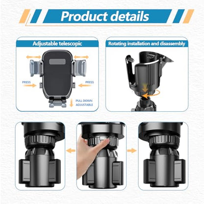 2 in 1 Phone Holders for Your Car, 360°Rotation Car Phone Holder Phone Mount for Car with Expandable Base Car Cup Holder Phone Holder Phone Mount Extendable Long Arm for All Smartphone - color: Extra Large-Black