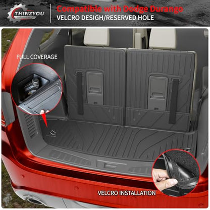 Cargo Mat Compatible with 2016-2025 2026 Dodge Durango Trunk Liner for 6&7 Seats Cargo Area Protection All Weather Back Seat Cover 2024 Durango Accessories (3rd Row Backrest Mats+Trunk Mats) - style: For Dodge Durango | 2016-2026