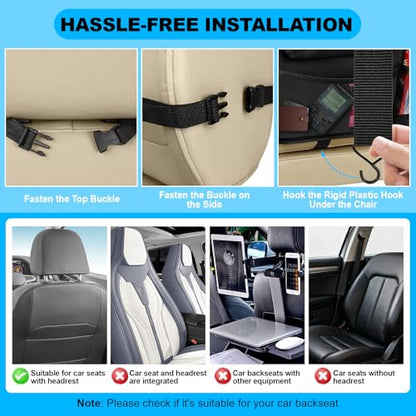 Car Backseat Organizer: Back Seat Storage Organizer for Kids with Tablet Holder, Heavy Duty Back Seat Protector with Foldable Table Tray, Kick Mats w/Pockets, Road Trip Essentials, 2 Count