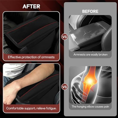 Car Center Console Cover, 12.48"×7.4" Carbon Fiber Leather Auto Armrest Cover, Vehicle Armrest Cushion Pad with Storage Pocket, Universal Arm Rest Protector Car Accessories (Black) - color: Black