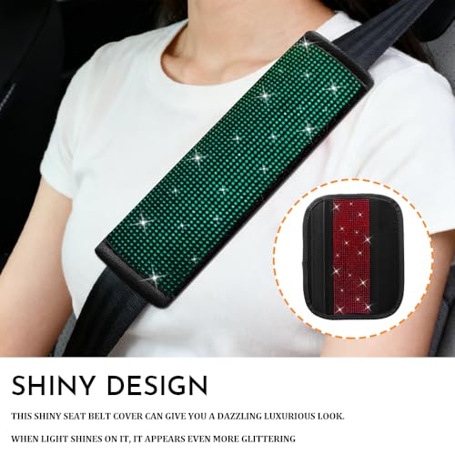 2PCS Bling Seat Belt Covers, Seat Belt Cover Pad, Car Seatbelt Shoulder Pads with Rhinestone, Auto Accessories Comfortable Automotive Neck Shoulder Mat Cushion for Car Truck SUV (Green) - color: Green