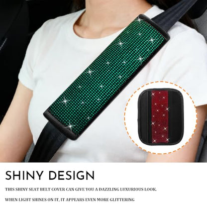 2PCS Bling Seat Belt Covers, Seat Belt Cover Pad, Car Seatbelt Shoulder Pads with Rhinestone, Auto Accessories Comfortable Automotive Neck Shoulder Mat Cushion for Car Truck SUV (Green) - color: Green