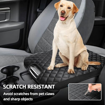 Center Console Cover Compatible with 2013-2018 Dodge Ram 1500 & 2013-2024 Ram 2500/3500/1500 Classic Model for Jump Seat Console, Comfortable Leather Middle Console Cover Lid with Pocket - style: A: Jump Seat Console 2013-2018 Ram Black Leather（with 2 Fro