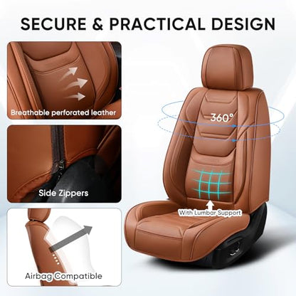 TIEHESYT Car Seat Covers Full Set, Breathable Leather Automotive Front and Rear Seat Covers & Headrest for Reduce The Driving Fatigue, Compatible with Most Vehicles, Cars (Brown, Front Pair and Rear) - color: Mature Brown, size: Front Pair and Rear