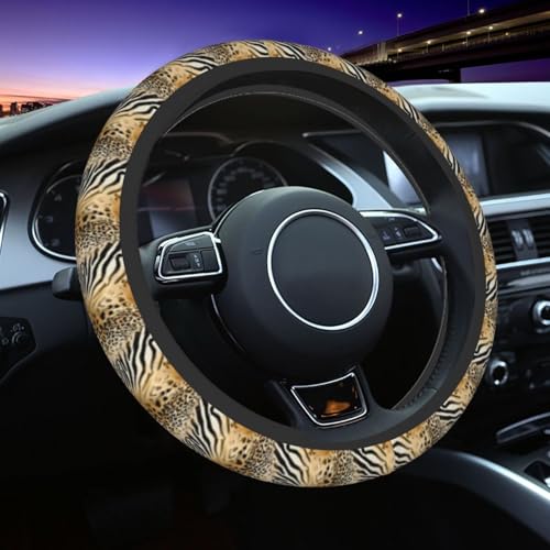 Leopard Zebra Print Steering Wheel Covers Non Slip Neoprene Universal 15 Inch Steering Wheel Protector Car Cover for Men Women - color: Leopard Zebra Print