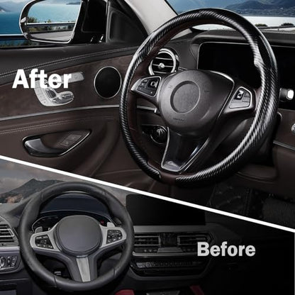 Carbon Fiber Steering Wheel Cover, Thin Steering Wheel Cover Protector Universal Car Steering Wheel Accessories, Matte Black - color: A matte black