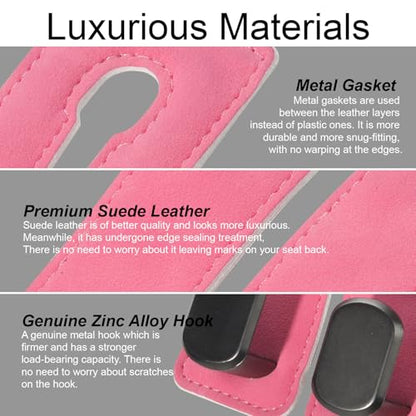 Purse and Bag Hook for Car, Zinc Alloy Seat Headrest Hooks, Upgraded Leather Cute Car Seat Back Purses Hanger and Bags Holder (Pink, 2Pack) - color: Pink