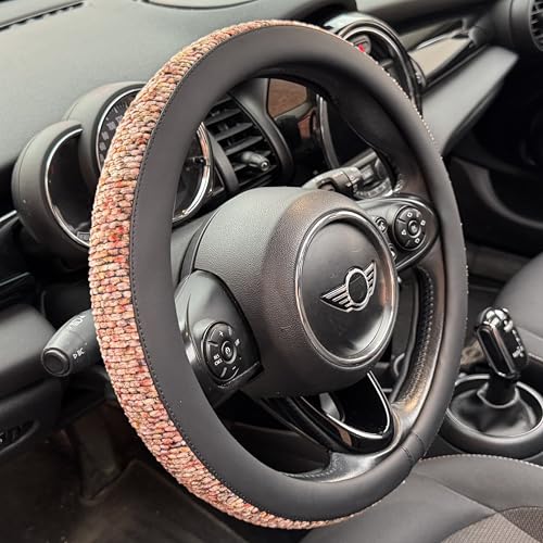 PINCTROT Chenille Leather Steering Wheel Cover, Soft Mottled Colors, Sweat-Proof, Non-Slip Grip, All-Season Comfort, Universal 14.5-15 Inch(Mottled Red) - color: 3.Red, size: Medium(Standard) Size[14 1/2''-15'']
