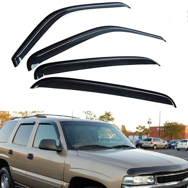 4pcs Window Visors Compatible with Tahoe Yukon 2000-2006 Compatible with Escalade Base 2002-2006 Front+Rear Smoke Sun/Rain Guard Outside Mount Tape-On - size: Compatible with GMC 2000-2006