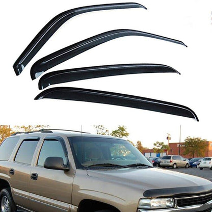 4pcs Window Visors Compatible with Tahoe Yukon 2000-2006 Compatible with Escalade Base 2002-2006 Front+Rear Smoke Sun/Rain Guard Outside Mount Tape-On - size: Compatible with GMC 2000-2006