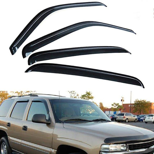 4pcs Window Visors Compatible with Tahoe Yukon 2000-2006 Compatible with Escalade Base 2002-2006 Front+Rear Smoke Sun/Rain Guard Outside Mount Tape-On - size: Compatible with GMC 2000-2006