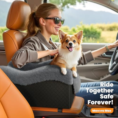 Portable Small Dog Seat for Car, Luxury Center Console Dog Car Seat Booster with Safety Tethers, Anti-Collapse Pet Travel Carseat for SUV, Truck (Black/Grey) - color: Black/Dark Gery