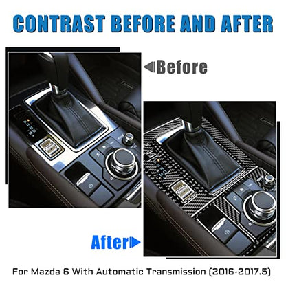 AIRSPEED for Mazda 6 2016-2017.5 with Automatic Transmission, Carbon Fiber Center Console Gear Shift Panel Cover Multimedia Knob Frame Cover Interior Trim - color: Gear Shift Panel