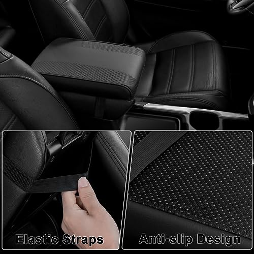SEG Direct Car Center Console Cover, Breathable Leather Auto Armrest Cover, Memory Foam Arm Rest Cushion, Universal Car Seat Box Cover Car Interior Accessories, Black - color: Black Leather