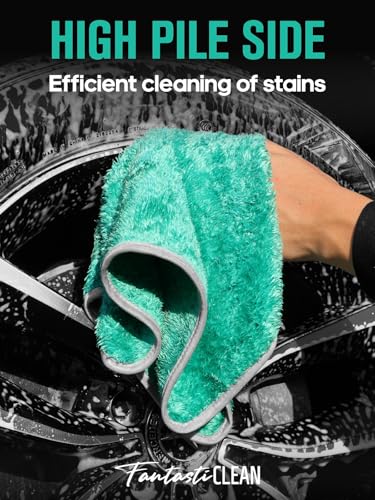 Fantasticlean Microfiber Car Detailing Towels, Car Drying Towel with Edge, Plush, Coral Fleece, 700GSM, 16" x 16", 6 Pack, Scratch-Free, Ultra Absorbent, Car RV Boat House Cleaning (Grey and Green)