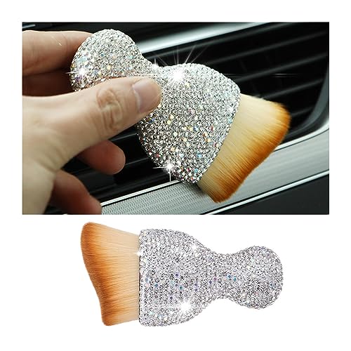 zipelo Auto Interior Dust Brush, Car Detailing Cleaning Brush with Diamond, Bling Handle Soft Bristles Dusting Tool, Scratch Free Dirt Clean Brushes for Vehicle Dashboard, Air Conditioner Vent (White) - color: White
