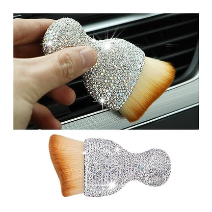 zipelo Auto Interior Dust Brush, Car Detailing Cleaning Brush with Diamond, Bling Handle Soft Bristles Dusting Tool, Scratch Free Dirt Clean Brushes for Vehicle Dashboard, Air Conditioner Vent (White) - color: White