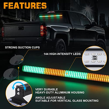 XRIDONSEN 35 inch Traffic Advisor Light Bar 144 LED Green Amber strobe lights Emergency Warning Flashing Safety Front/Rear Windshield Lights w/Directional Arrow for Construction Vehicles plow Trucks - color: Amber/Green