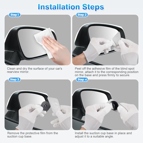 4PCS Blind Spot Mirrors for 2013-2025 Toyota RAV4, 2014-2024 4runner, 2016-2025 Tacoma, HD Glass Frameless Convex Rear View Mirrors, Wide Angle Adjustable Stick for Side Mirror