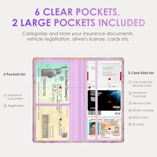Car Registration and Insurance Holder，Colour Patterns Men Women Car License Document Registration and Insurance Card Holder - color: Gold Dust Marble