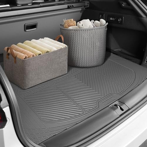 CAR PASS Gray Rubber Car Floor Mats & Cargo Liners, All Weather Car Mats & Trunk Mats,Waterproof Automotive Floor Mats Trim to Fit for Most Cars Sedans SUVs Vans, Durable Heavy Duty Anti-Slip, Gray - color: Gray with cargo liner