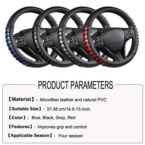 West Llama Microfiber Leather Car Steering Wheel Cover for Men Women,Universal Fit 14.5-15 inch(Leather Nails-Gray+Black-Standard Size) - color: C-Silver+Black, size: Standard size (14 ½''-15'')