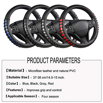 West Llama Microfiber Leather Car Steering Wheel Cover for Men Women,Universal Fit 14.5-15 inch(Leather Nails-Red+Black-Standard Size) - color: C-Red+Black, size: Standard size (14 ½''-15'')