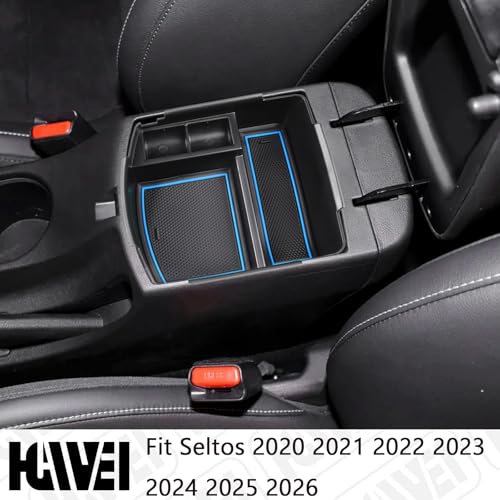 HGWEI Center Console Tray Organizer Compatible with Kia Seltos 2020 2021 2022 2023 2024 2025 2026 Accessories, Middle Armrest Insert Container ABS Secondary Storage Box, Blue - color: blue