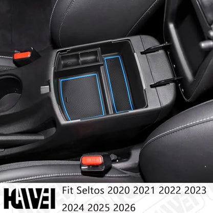 HGWEI Center Console Tray Organizer Compatible with Kia Seltos 2020 2021 2022 2023 2024 2025 2026 Accessories, Middle Armrest Insert Container ABS Secondary Storage Box, Blue - color: blue