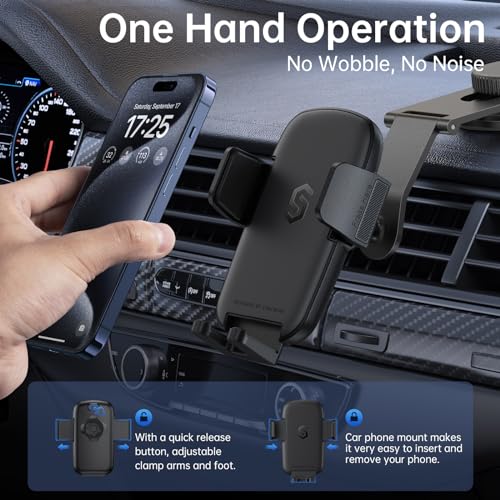 SYNCWIRE Car Phone Holder for Universal Dashboard [Super Stable] Car Phone Mount Foldable Aluminum Alloy Arm for iPhone 17 16 15 14 13 12 Series & All Phones