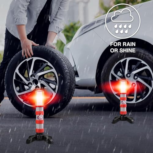 XTREME STP LED Road Flares, 3 Alert Lighting Modes: Flashing Red, Solid Red & White Flashlight, Emergency Flares for Vehicles, Visible From Up To A Mile, Foldable Stand/Built-In Magnet Sticks To Car - size: 4 Pack