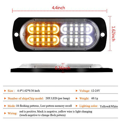 12-24V 20-LED Super Bright Emergency Strobe Warning Caution Hazard Construction Waterproof Flashing Strobe LED Light Bar Surface Mount for Car Truck SUV Van (Amber White) - color: Amber&White