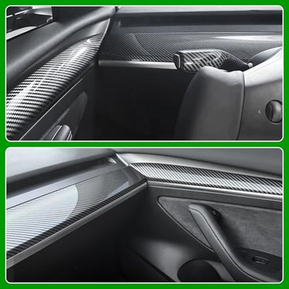 Dashboard & Door Trim Cover Wrap for Tesla Model Y 2019-2024, Model 3 2021-2023 -Gloss Carbon Fiber Pattern ABS 4PCS Interior Armrest Panel Protection Kit, Adhesive Style Upgrade - color: Gloss Carbon Fiber
