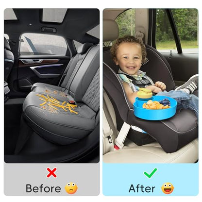 2PCS Car Seat Cup Holder for Kids - Kids Travel Tray with Snack Tray, Sturdy CarSeats Snack Trays for Toddler, Car Cup Holder for Safety Seats, Fits Stroller & Booster (blue/gray) - color: bluegray