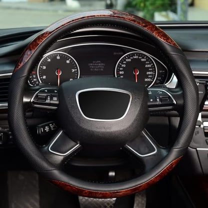 ZHOL Wood Grain Steering Wheel Cover, Universal 15 inch Microfiber Leather Anti-Slip Steering Wheel Protector, Odorless - size: Standard Size[14 1/2''-15'']